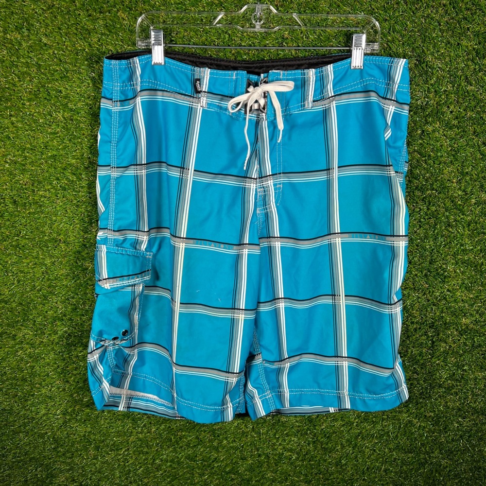 Billabong Board Shorts Mens 36 Blue‎ Plaid Cargo Pocket Swim Trunks M101KRUS